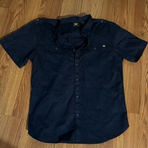 CAT Womens Workwear Navy Short Sleeve Button Up Shirt Size M Casual Comfort Work